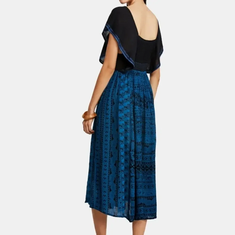 Free People Paradise Midi Small Blue Black Dress